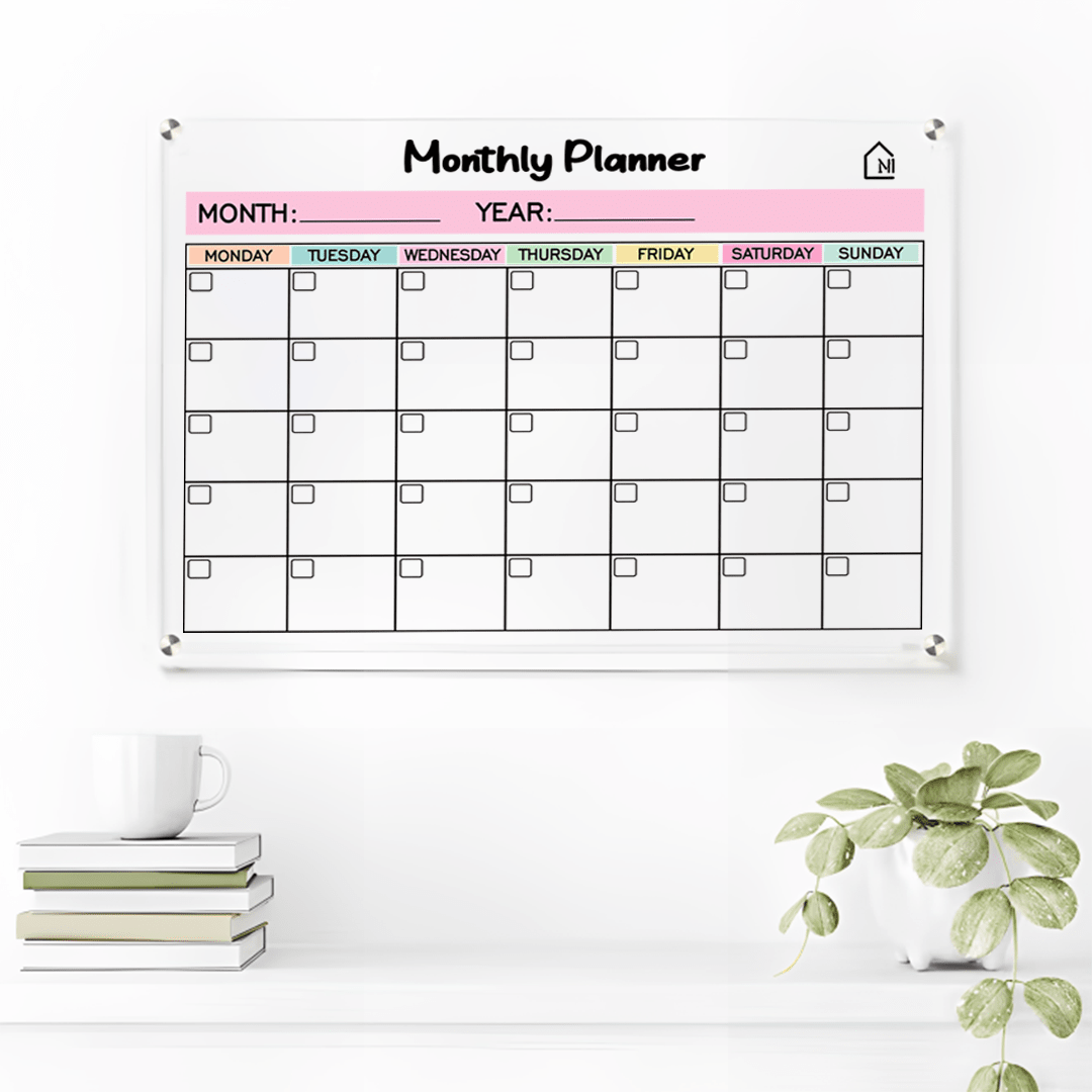 Acrylic Monthly Wall Planner – Reusable Calendar Board with Dry Erase Surface | Home, Office & Study Organizer - Memories InsiteMONTHLY COLORED PLANNER II